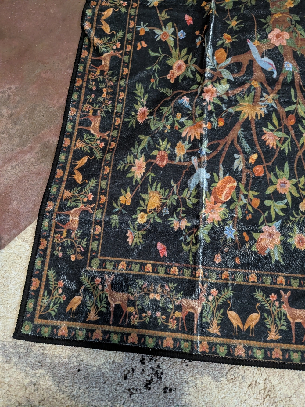 Floral Tree 3 X5 Area Rug in Black and Orange - Unbranded